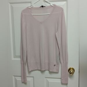 Noel Asmar Equestrian Soft Pink V-Neck Merino Wool Sweater Size Large